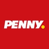 Lehrlingsportal.at Das Bild zeigt das Wort "PENNY" in fetten weißen Großbuchstaben mit einem gelben Punkt am Ende auf einem roten Hintergrund.