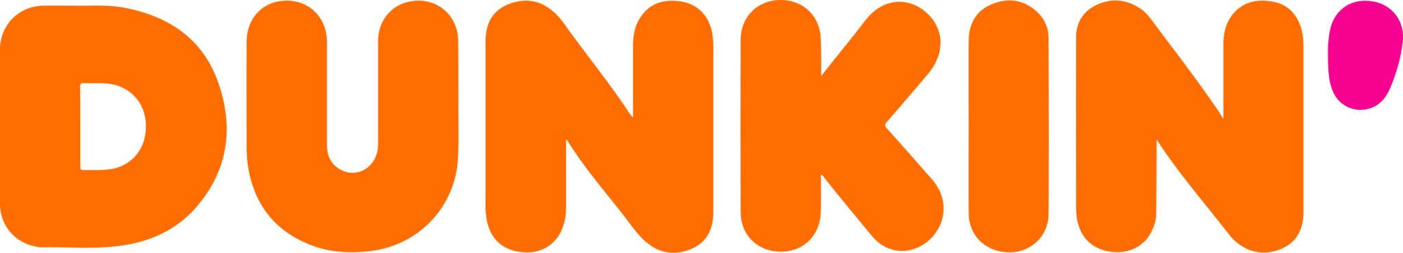 Lehrlingsportal.at Dunkin' Logo in fetten orangefarbenen Buchstaben mit einem rosa Apostroph auf weißem Hintergrund.