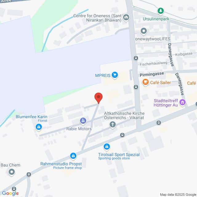 Lehrlingsportal.at Kartenansicht einer Straße mit nahegelegenen Standorten wie MPREIS, Café Sailer und Tirolspoil Sport Spezial in einem Kleinstadtgebiet.
