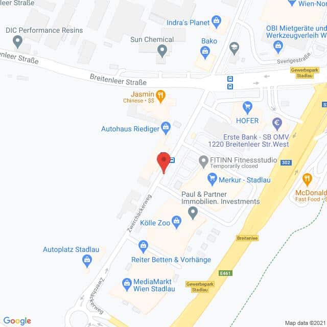 Anfahrtsmappe von Lehrbetrieb MERKUR nach MERKUR – Zwerchäckerweg 20, 1220 Wien – Anfahrtsmappe