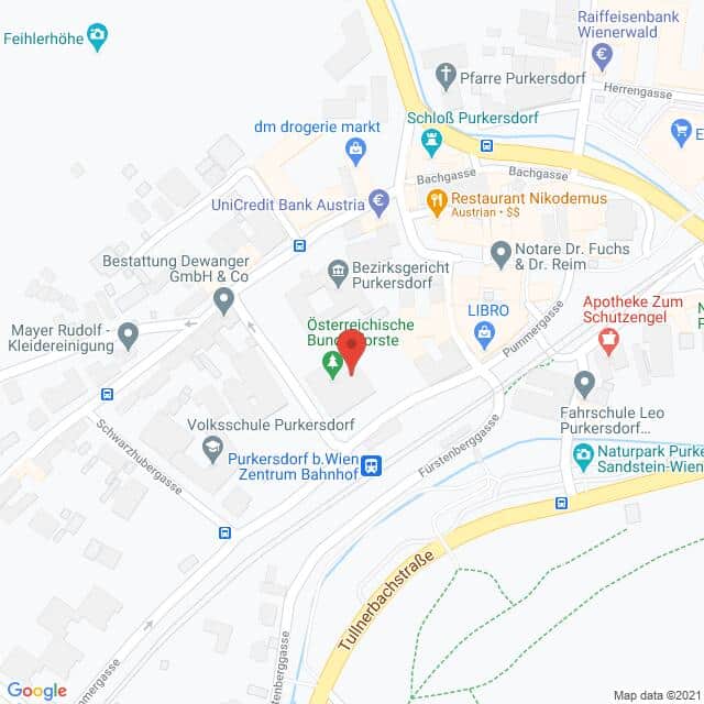 Anfahrtsmappe von Lehrbetrieb Österreichische Bundesforste nach Niederösterreich – Pummergasse 10-12, 3002 Purkersdorf – Anfahrtsmappe