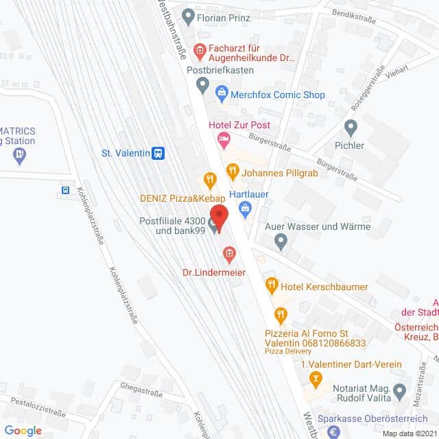 Anfahrtsmappe von Lehrbetrieb Österreichische Post nach Österreichische Post – Westbahnstraße 27, 4300 Sankt Valentin – Anfahrtsmappe