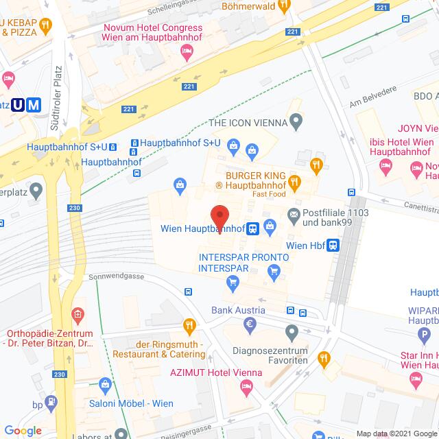 Anfahrtsmappe von Lehrbetrieb Thalia Buch & Medien GmbH nach Thalia Buch & Medien GmbH – Am Hauptbahnhof 1, 1100 Wien – Anfahrtsmappe