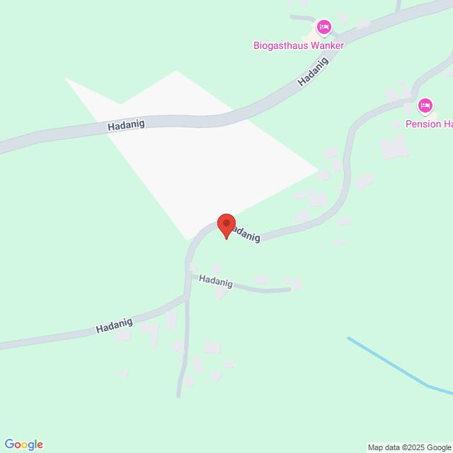 Lehrlingsportal.at Karte mit Standortanzeige mit roter Stecknadel auf Hadnig, umgeben von Straßen mit der Aufschrift „Hadnig“ und in der Nähe der Hotels der Pension H, in einer grünen Umgebung mit minimaler umliegender Bebauung.