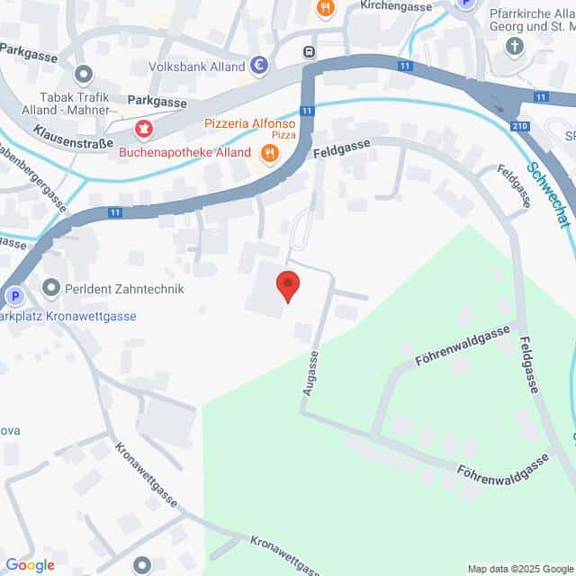 Lehrlingsportal.at Karte mit einem durch eine rote Stecknadel markierten Ort in der Nähe der Feldgasse, hervorgehoben durch umliegende Straßen und Orientierungspunkte.