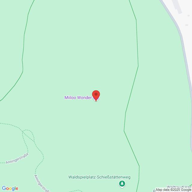Lehrlingsportal.at Karte mit dem grün markierten Bereich „Miloo Wonder“ nahe Ammerstraße und Waldspielplatz-Schießstättenweg. In der Mitte befindet sich eine rote Stecknadel.