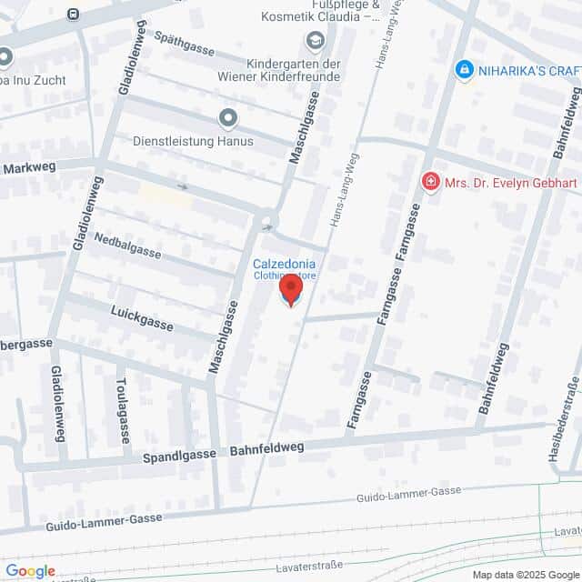 Lehrlingsportal.at Karte mit einer Stecknadel für das Bekleidungsgeschäft Calzedonia an der Kreuzung Maschlgasse und Fangasse in einem Viertel mit nahegelegenen Straßen und Geschäften.