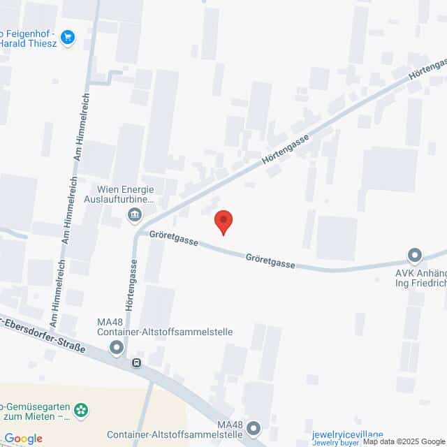 Lehrlingsportal.at Karte mit einem mit einer roten Stecknadel markierten Standort in der Gröretgasse, Kreuzung mit der Höfnergasse, im Stadtgebiet. Nahe gelegene Geschäfte und Containerstationen sind sichtbar.