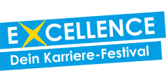 Lehrlingsportal.at Blaues Logo mit dem Wort „EXCELLENCE“ in weißen Großbuchstaben und darunter „Dein Karriere-Festival“ in weißen Kleinbuchstaben. Das X in „EXCELLENCE“ ist in Gelb stilisiert.