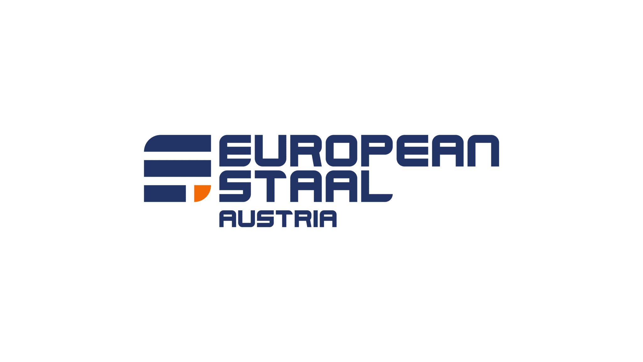 Lehrlingsportal.at Logo für European Staal Austria mit stilisierten blauen und orangefarbenen Grafikelementen links vom Firmennamen in fettgedrucktem blauem Text auf weißem Hintergrund.