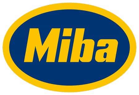 Lehrlingsportal.at Das Miba-Logo zeigt das Wort „Miba“ in fetten gelben Buchstaben auf einem blauen ovalen Hintergrund mit gelbem Rand.