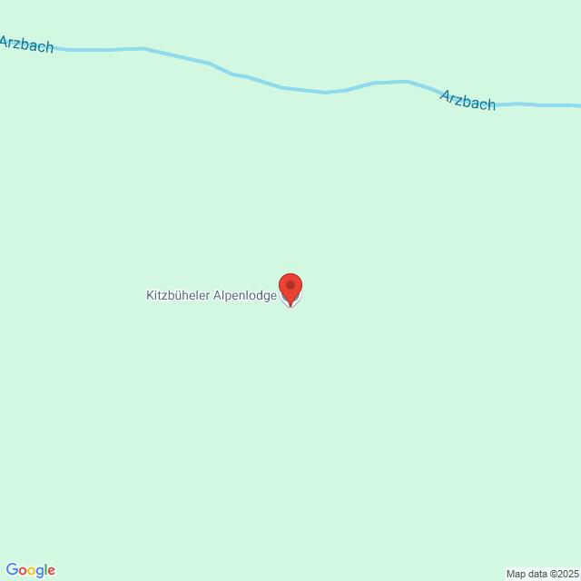 Lehrlingsportal.at Karte mit der Lage der Kitzbüheler Alpenlodge, mit einer Markierung in der Nähe des Arzbachs. Es sind nur wenige zusätzliche geografische Details sichtbar.