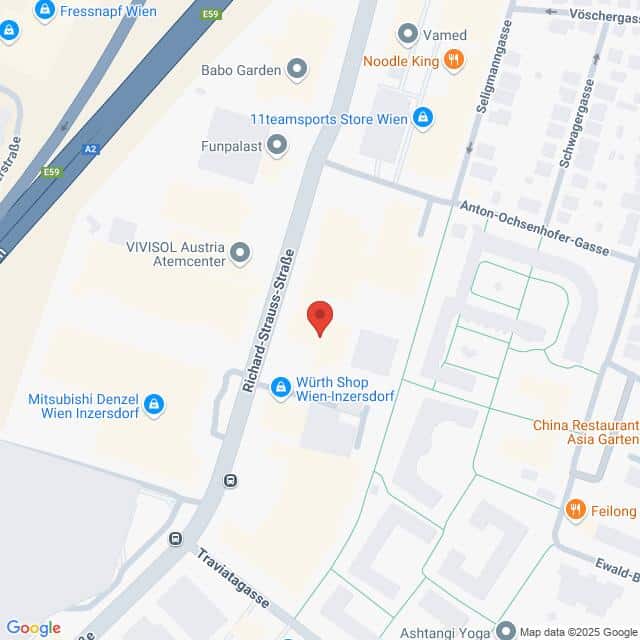 Lehrlingsportal.at Karte mit der Lage des Würth Shop Wien-Inzersdorf in der Richard Strauss Straße, in der Nähe mehrerer Geschäfte und Hauptstraßen in Wien, Österreich.