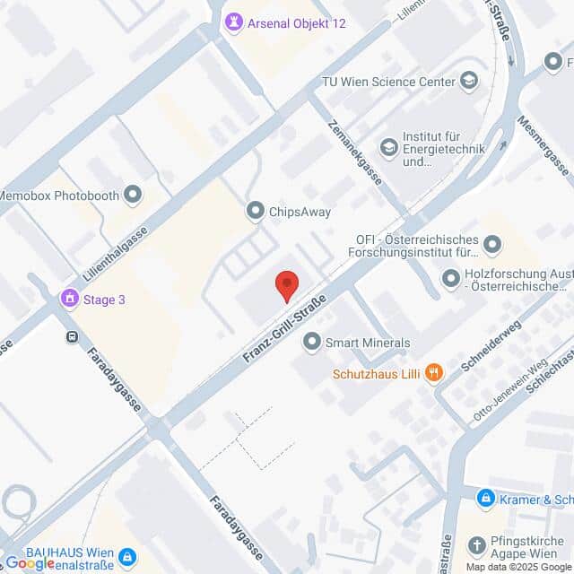Lehrlingsportal.at Karte der Gegend um die Franz-Grill-Straße in Wien, Österreich, mit Beschriftung der umliegenden Straßen, Geschäfte und Sehenswürdigkeiten. Eine rote Markierung kennzeichnet einen bestimmten Standort.
