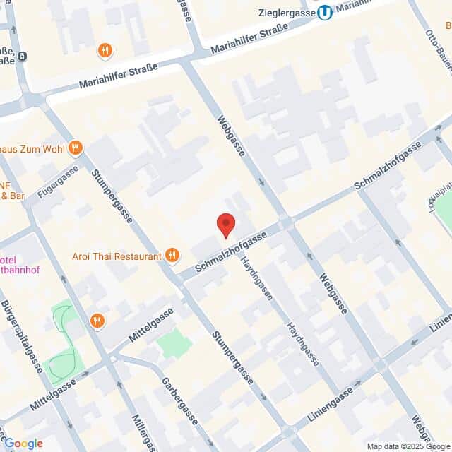 Lehrlingsportal.at Karte der Kreuzung von Schmalzhofgasse und Webgasse in Wien, Österreich, mit einer roten Standortmarkierung auf der Schmalzhofgasse.
