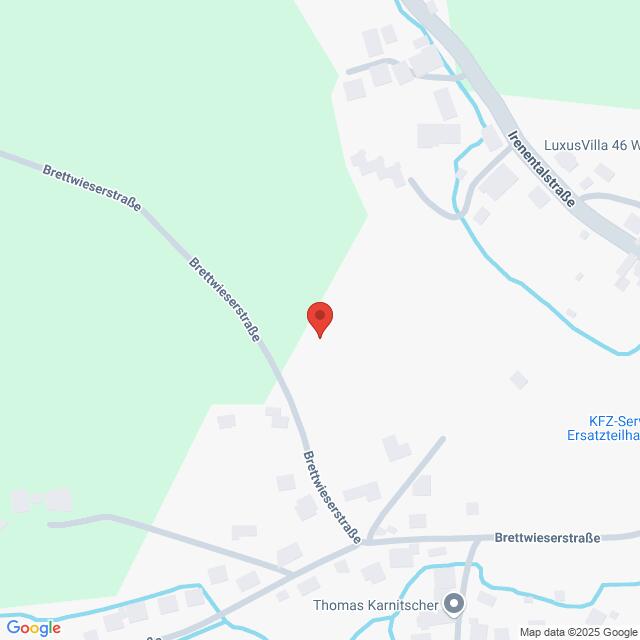 Lehrlingsportal.at Eine Karte, die den Standort der Brettwieserstraße mit den umliegenden Straßen, Gebäuden und einer Markierung zeigt, die einen bestimmten Punkt anzeigt.