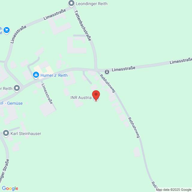 Lehrlingsportal.at Karte mit der Lage von INR Austria an der Kreuzung von Limesstraße und Rebhuhnweg in Reith, Österreich, mit Beschriftung der umliegenden Straßen und Orientierungspunkte.