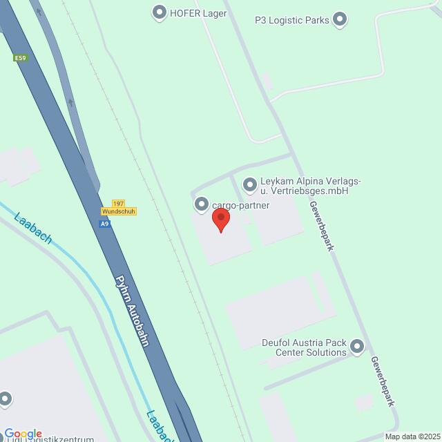 Lehrlingsportal.at Karte mit der Lage von cargo-partner in der Nähe von Pyrn Autobahn (A9) und Laabach, mit nahegelegenen Unternehmen, einschließlich Deufol Austria Pack Center Solutions.