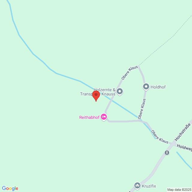 Lehrlingsportal.at Eine Karte, die ein ländliches Gebiet mit den Orten Reithabhof, Trans, Holzernt & Knauss, Obere Klaus, Holdhof und nahe gelegenen Straßen zeigt.