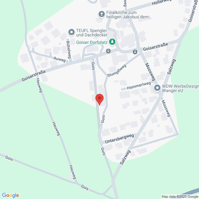 Lehrlingsportal.at Auf einer digitalen Karte ist ein zentraler Standort in Gois mit einer roten Stecknadel markiert, umgeben von beschrifteten Straßen und nahe gelegenen Geschäften in einem Wohngebiet.