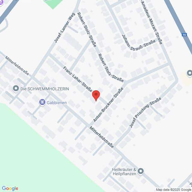 Lehrlingsportal.at Eine digitale Kartenansicht mit Straßen, Gebäuden und einer roten Standortmarkierung in der Nähe der Anton-Bruckner-Straße und der Mitterfeldstraße.