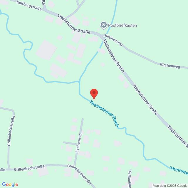 Lehrlingsportal.at Karte mit einer Stecknadel auf dem Theinsteiner Bach in Deutschland, mit nahegelegenen Straßen wie Grillenbachstraße, Eschenweg und Theinsteiner Straße.