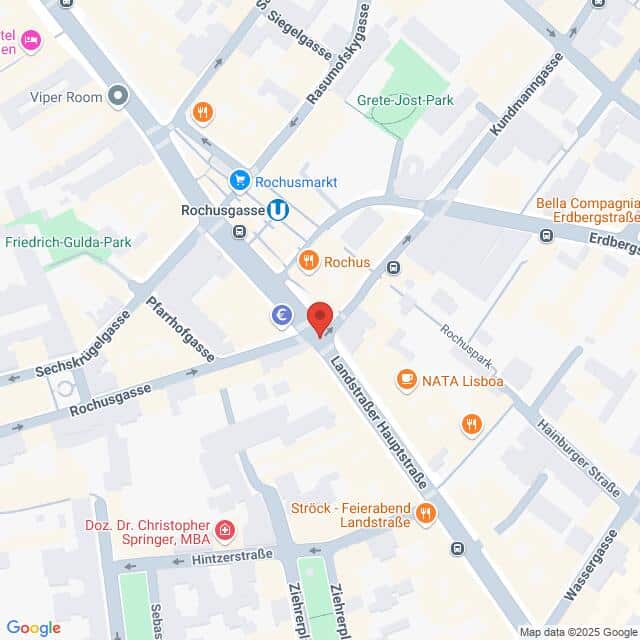 Lehrlingsportal.at Digitale Karte, die einen Ausschnitt von Wien, Österreich, zeigt, mit beschrifteten Straßen und verschiedenen Geschäfts- und Standortmarkierungen.