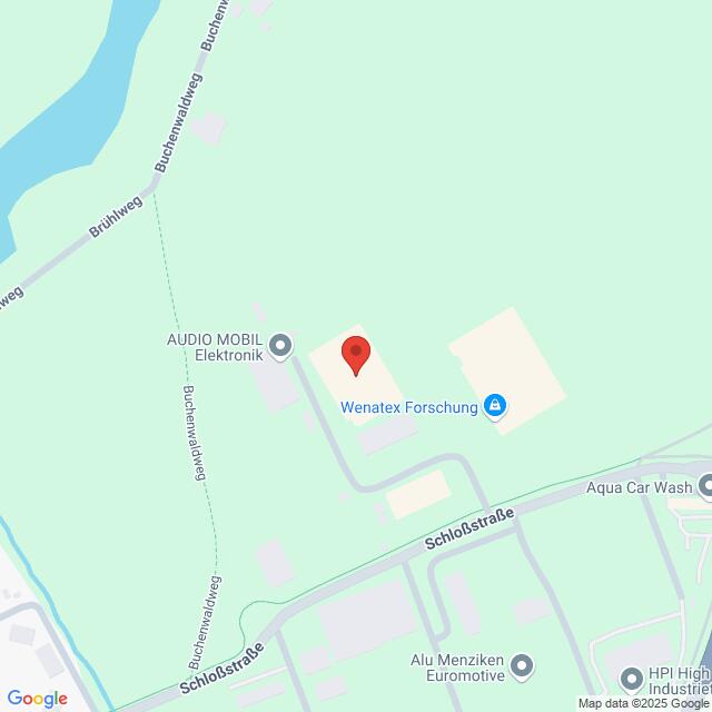 Lehrlingsportal.at Karte mit der Lage von Wenatex Forschung und nahegelegenen Geschäften entlang der Schlossstraße, wobei die umliegenden Grünflächen und Straßen markiert sind.