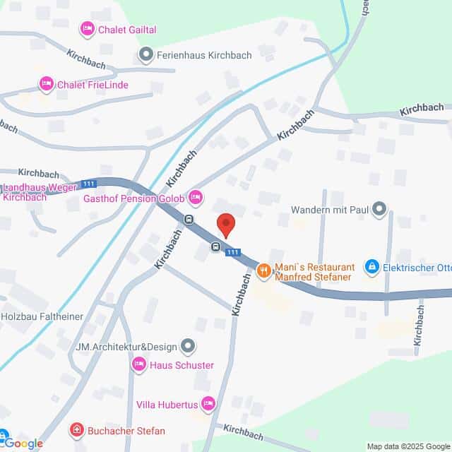 Lehrlingsportal.at Eine Karte zeigt die Lage von Gasthof Pension Golob in der Kirchbachstraße mit nahegelegenen Geschäften und Sehenswürdigkeiten in Kirchbach, Österreich.