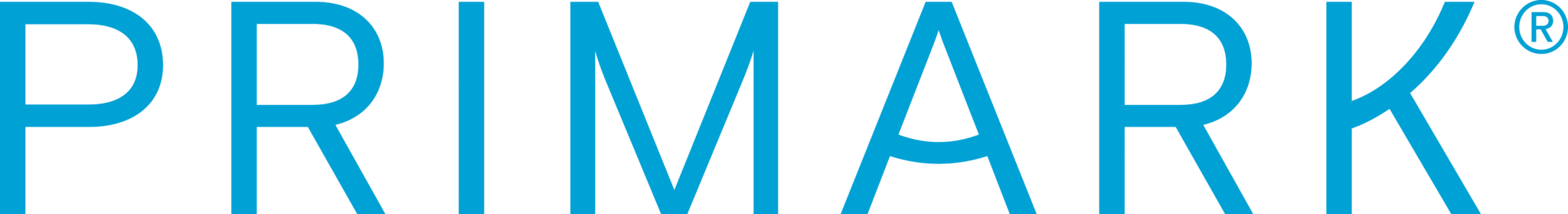 Lehrlingsportal.at Das Bild zeigt das Primark-Logo in großen, fetten, hellblauen Buchstaben mit einem eingetragenen Markensymbol in der oberen rechten Ecke.