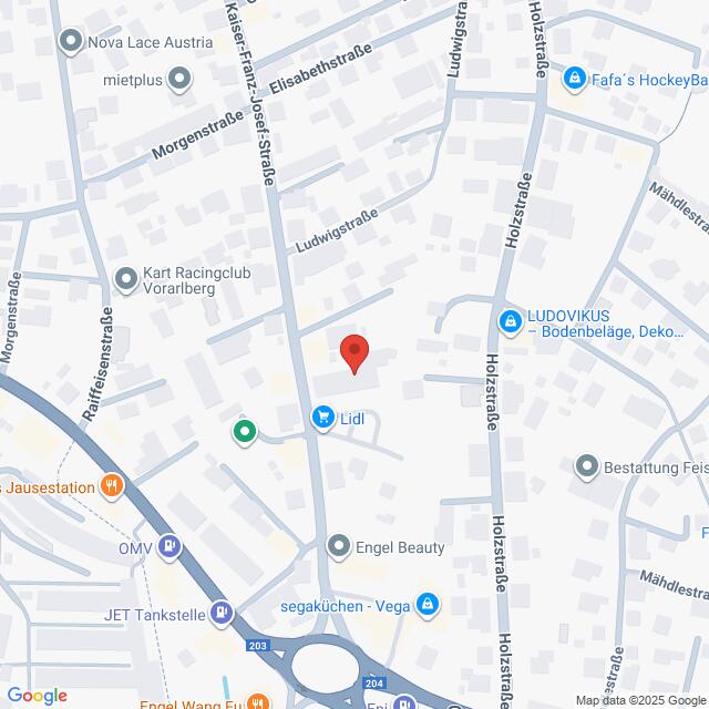 Lehrlingsportal.at Eine Karte mit Straßen und Geschäften in einem städtischen Gebiet, mit einer roten Standortmarkierung in der Nähe einer Lidl-Filiale.