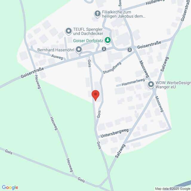 Lehrlingsportal.at Eine Karte, die einen Abschnitt von Gois in Österreich zeigt, mit Straßen wie Goiserstraße, Untersbergweg und Salzweg. Eine rote Markierung kennzeichnet einen bestimmten Ort in der Goiserer Straße.