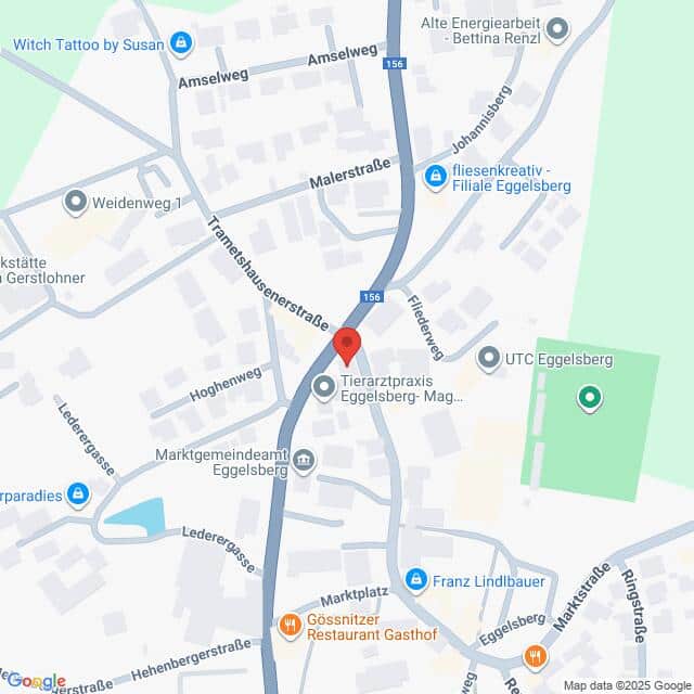 Lehrlingsportal.at Eine digitale Karte zeigt einen Ausschnitt von Eggelsberg, Österreich, mit bemerkenswerten Straßen, Geschäften und einer roten Standortmarkierung im Stadtzentrum.