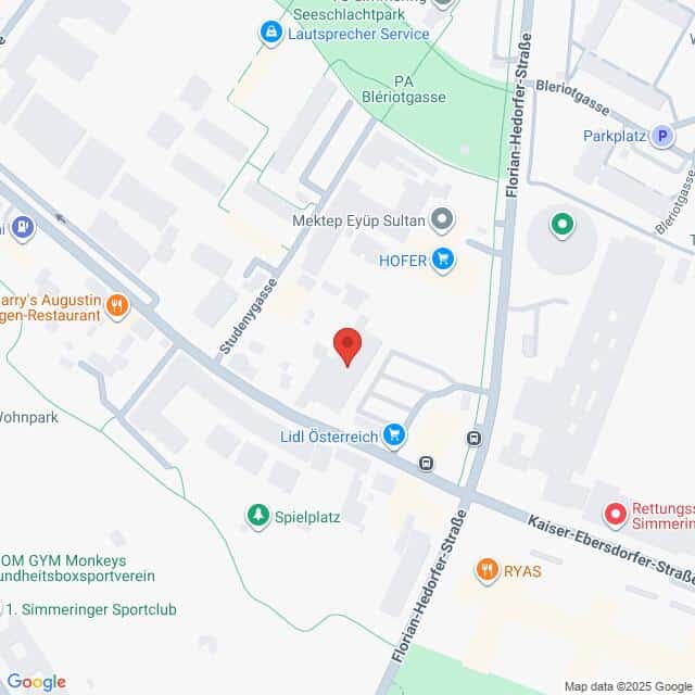 Lehrlingsportal.at Die Kartenansicht zeigt die Lage von Lidl Österreich in der Studhgasse in einer Nachbarschaft, in der nahegelegene Geschäfte, Straßen und Wahrzeichen eingezeichnet sind.