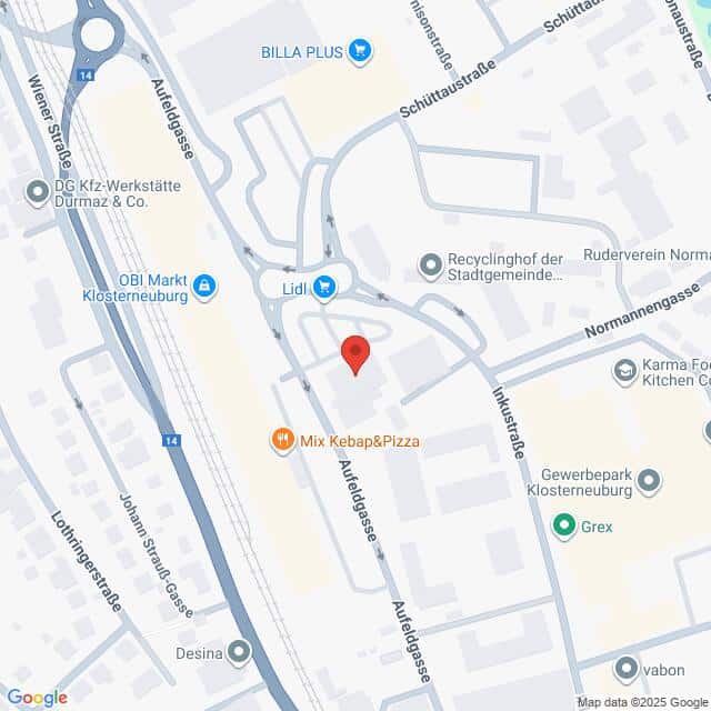 Lehrlingsportal.at Eine Karte zeigt den Standort von Mix Kebap & Pizza in der Altegasse in Klosterneuburg, Österreich, in der Nähe eines Lidl-Supermarkts und der Bahngleise.
