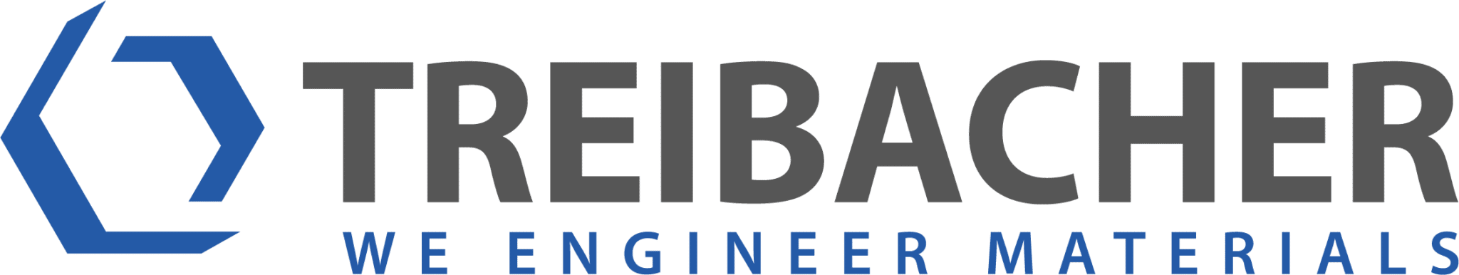 Lehrlingsportal.at Treibacher-Logo mit blauem Sechseck und dem Slogan "We Engineeer Materials" in blauer Schrift unter dem Firmennamen.