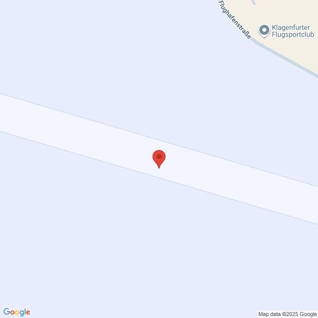 Lehrlingsportal.at Eine Google Maps Standortnadel ist auf eine breite graue Fläche, möglicherweise eine Landebahn, in der Nähe des Klagenfurter Flugsportclubs zentriert. Minimale Kartendetails sind sichtbar.
