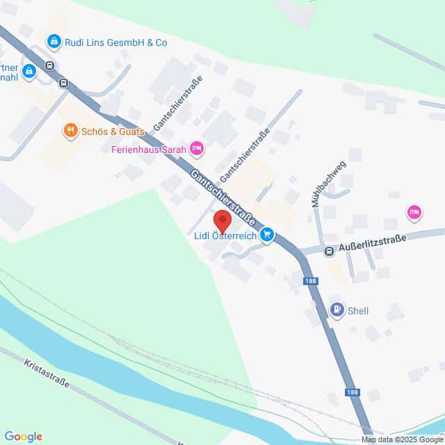 Lehrlingsportal.at Die Karte zeigt einen Ausschnitt der Gantschierstraße mit den Standorten von Lidl Österreich, Shell und nahegelegenen Geschäften und Straßen in der Umgebung.