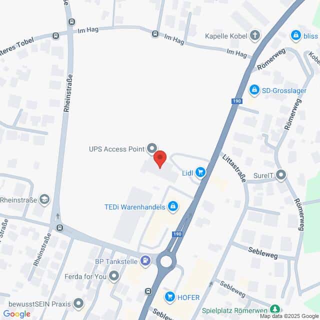 Lehrlingsportal.at Die Karte zeigt einen Standort in der Nähe von Lidl, TEdi Warenhandel, BP Tankstelle und HOFER in der Lilienstraße im Römerweg, mit einer Markierung, die einen UPS Access Point anzeigt.