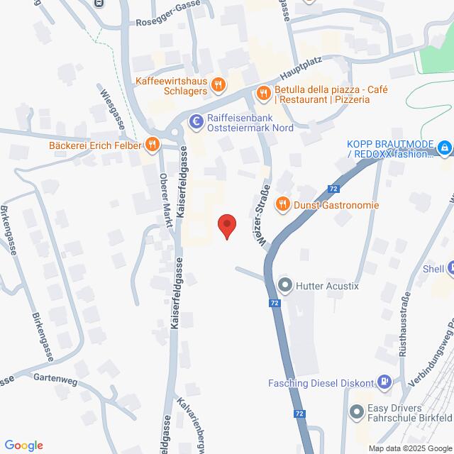 Lehrlingsportal.at Ein Stadtplan, der einen Ausschnitt einer Stadt mit Straßen, lokalen Geschäften und Sehenswürdigkeiten zeigt, in dessen Mittelpunkt die Kaiserfeldgasse und die Wutzler Straße stehen.