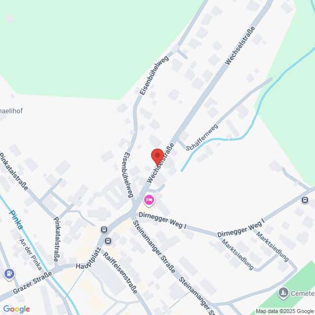 Lehrlingsportal.at Eine Karte, die die Kreuzung von Weichselstraße, Eisenhuthweg und Dirnegger Weg I in einem Wohngebiet zeigt, markiert mit einer roten Stecknadel.