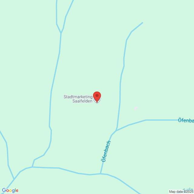 Lehrlingsportal.at Karte mit einer Stecknadel, die den Standort des Stadtmarketings Saalfelden markiert, mit Anzeige der umliegenden Straßen und des Öfenbachs.