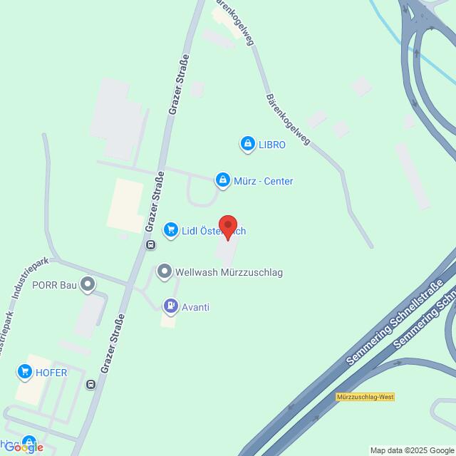 Lehrlingsportal.at Karte mit der Lage von Lidl Österreich in der Grazer Straße, in der Nähe von Wellwash Mürzzuschlag, Avanti, HOFER, und in der Nähe der Semmering Schnellstraße in Mürzzuschlag, Österreich.