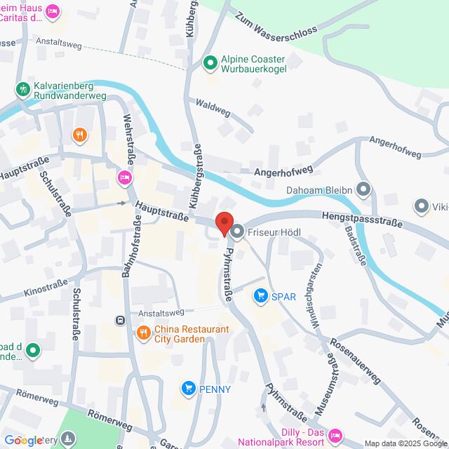 Lehrlingsportal.at Eine Karte, die einen Stadtteil mit Straßen, Wahrzeichen und Geschäften wie SPAR, PENNY und China Restaurant City Garden zeigt, die mit Symbolen gekennzeichnet sind.