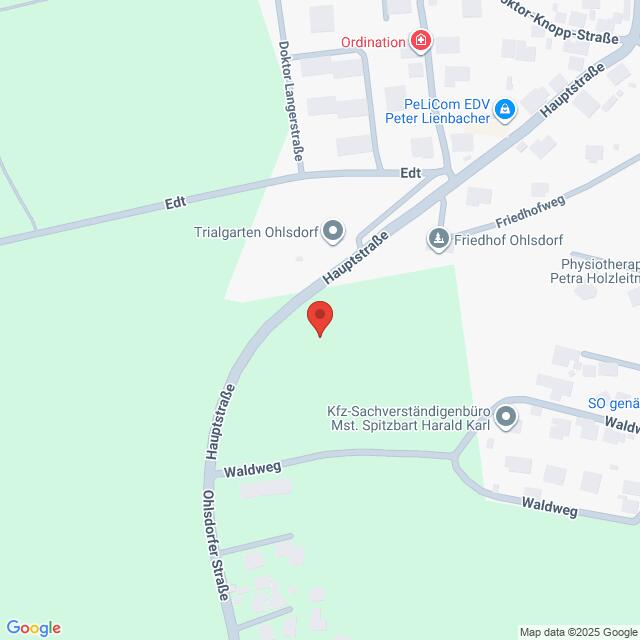 Lehrlingsportal.at Eine Karte, die die Kreuzung der Hauptstraße mit der Ohlsdorfer Straße in Ohlsdorf, Österreich, zeigt, wobei mehrere nahe gelegene Geschäfte und Sehenswürdigkeiten eingezeichnet sind.