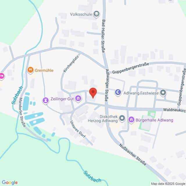 Lehrlingsportal.at Die Karte zeigt einen Ausschnitt von Adlwang, Österreich, mit Straßen, örtlichen Sehenswürdigkeiten, Unternehmen und einer roten Ortsmarkierung in der Mitte.