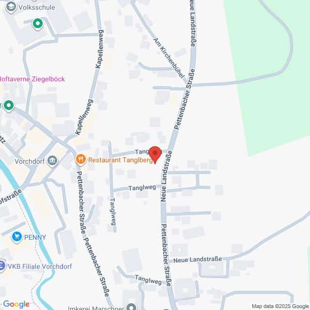 Lehrlingsportal.at Eine Karte zeigt die Lage des Restaurants Tanglberg an der Kreuzung Tanglweg und Neue Landstraße in Vorchdorf, Österreich. Nahe gelegene Sehenswürdigkeiten sind PENNY und VKB Filiale Vorchdorf.