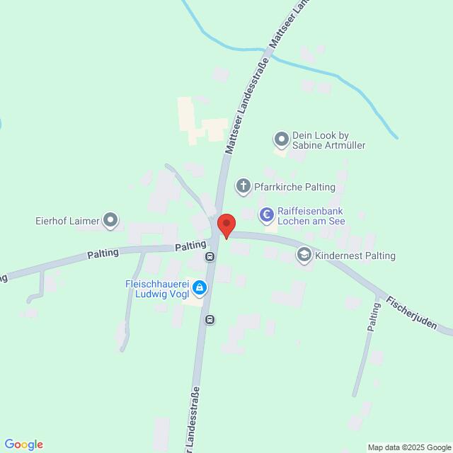 Lehrlingsportal.at Karte der Kreuzung Landstraße und Palting in Palting, Österreich, mit nahe gelegenen Sehenswürdigkeiten wie einer Kirche, einer Metzgerei und einer Bank.