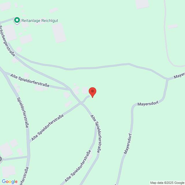 Lehrlingsportal.at Die Karte zeigt eine Stecknadel in der Alten Spieldorferstraße, nahe der Kreuzung mit Mayersdorf und in der Nähe der Reitanlage Reichlgut.