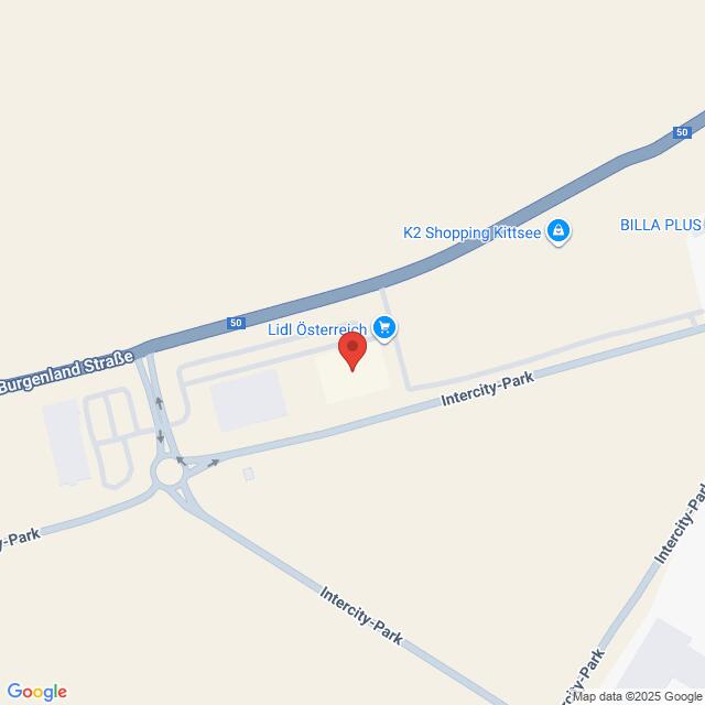 Lehrlingsportal.at Karte mit der Lage von Lidl Österreich in der Nähe von Burgenland Straße und Intercity-Park, in der Nähe von K2 Shopping Kitsee und BILLA PLUS.